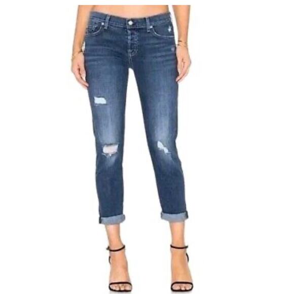 7 FOR ALL MANKIND Josephina Skinny Boyfriend Distressed Jeans - Picture 1 of 9